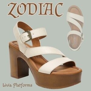 ZODIAC Livia Faux Woodgrain Platform/Block Heel LEATHER Strap 4” Sandal NWT/10M